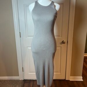 Freshman 1996 Women's Size S Grey Ribbed Bodycon Dress Open Back Side Slit
